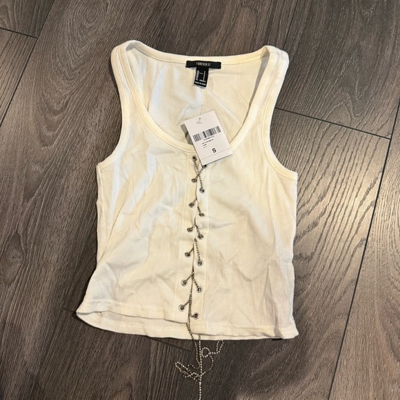 Forever 21 Cream Tank Top with Button Detail - Picture 1 of 2